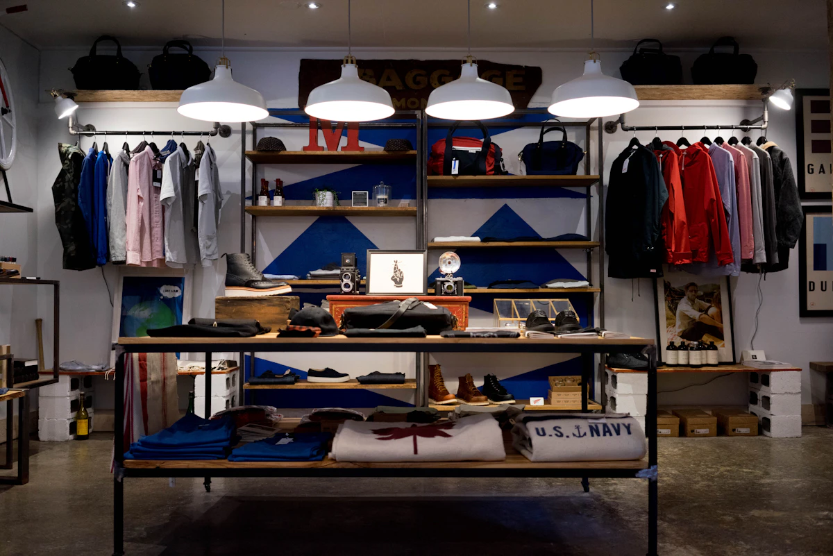 Showroom de grossiste avec portants et collections